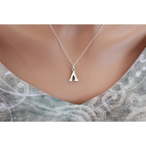 Sterling Silver Oxidized Lambda Greek Alphabet Charm Necklace